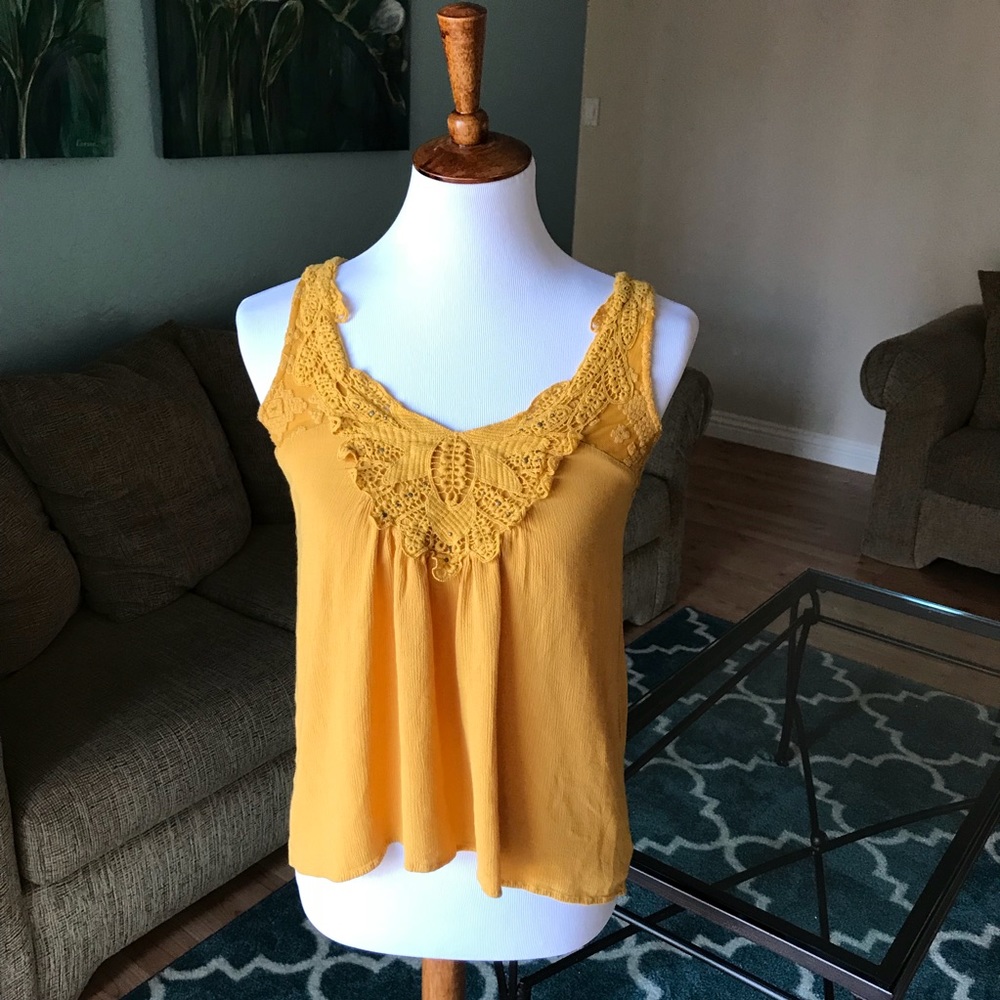 Golden embroidered tank top with embellishments
